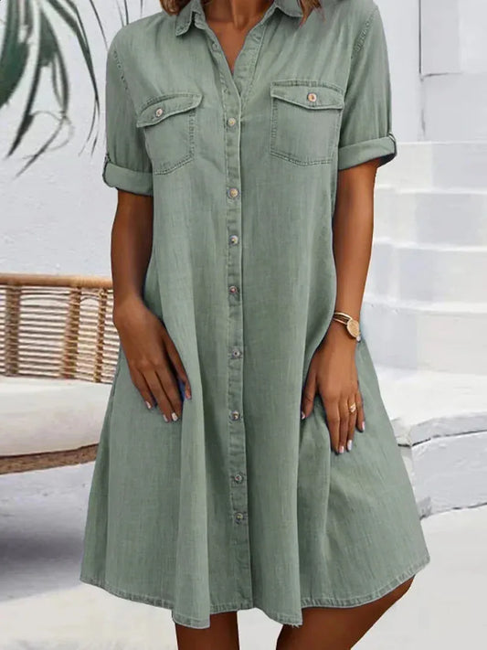 Eliza | Short Sleeve Denim Dress with Buttons