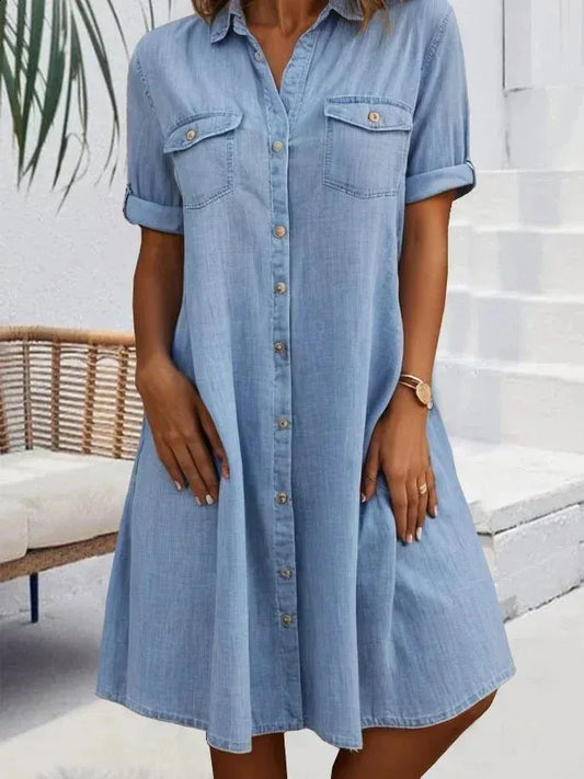 Eliza | Short Sleeve Denim Dress with Buttons